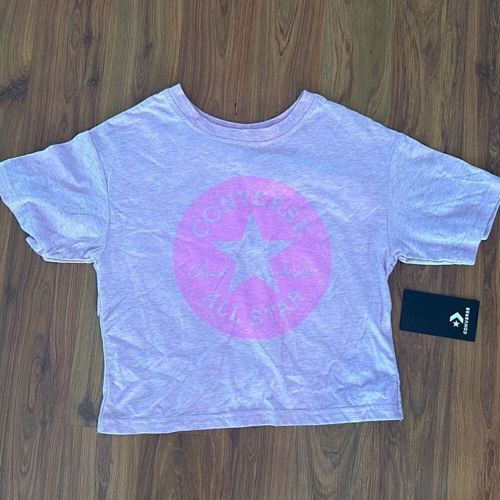 NWT Converse heather pink cropped T-shirt short sleeve size S interesting back